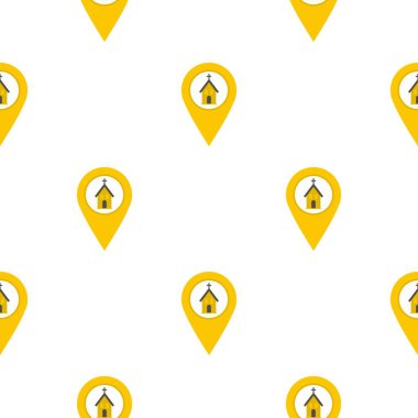 Sarı harita işaretçi kilise işareti ile düz desen