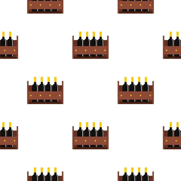 Bottiglie di vino in una cassa di legno modello piatto — Vettoriale Stock