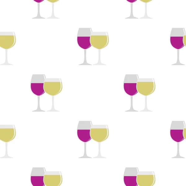 Gafas con patrón de vino tinto y blanco plano — Vector de stock