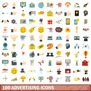 100 reklam simgeler kümesi, stil düz