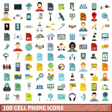 100 cep telefonu simgeler kümesi, stil düz