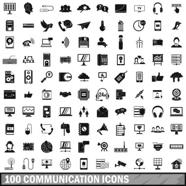 100 iletişim Icons set, basit tarzı