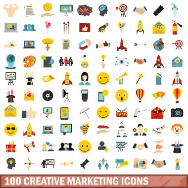 100 yaratıcı Icons set, pazarlama tarzı düz