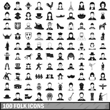 100 halk Icons set, basit tarzı