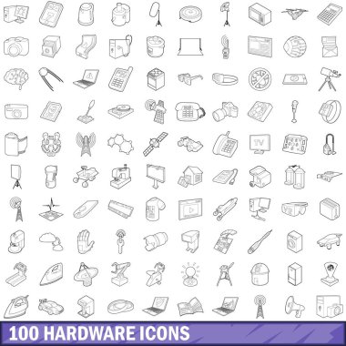 100 donanım Icons set, anahat stili
