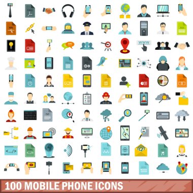 100 cep telefonu simgeler kümesi, stil düz