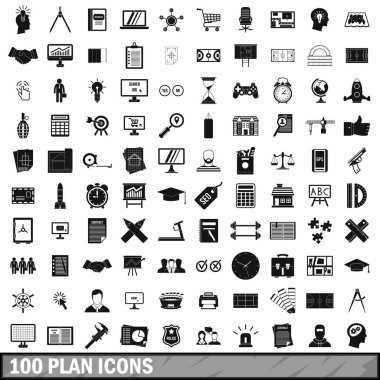 100 planı Icons set, basit tarzı