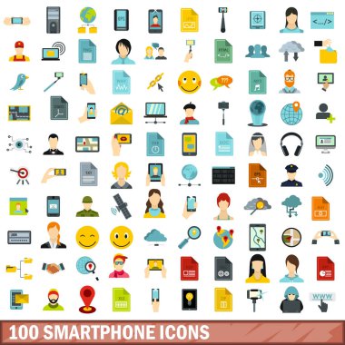 100 smartphone simgeler kümesi, stil düz