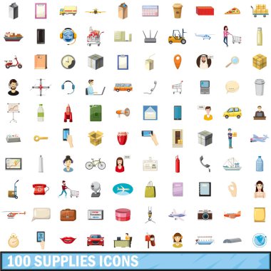100 malzemeleri simgeler ayarla, tarzı çizgi film