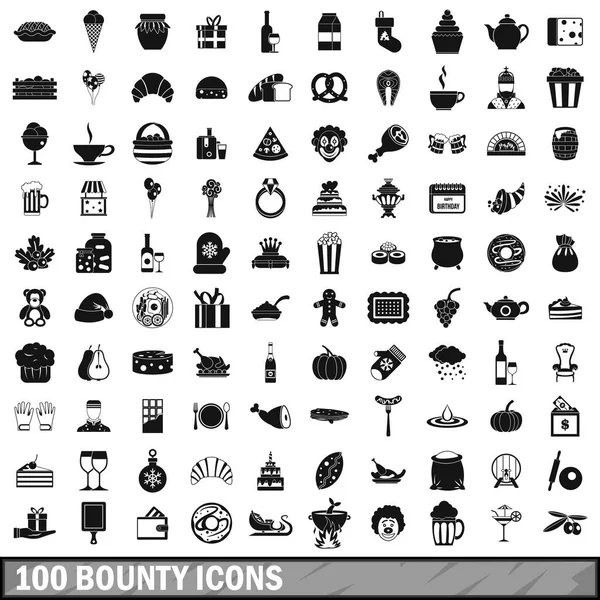 100 bounty icons set, simple style — Stock Vector