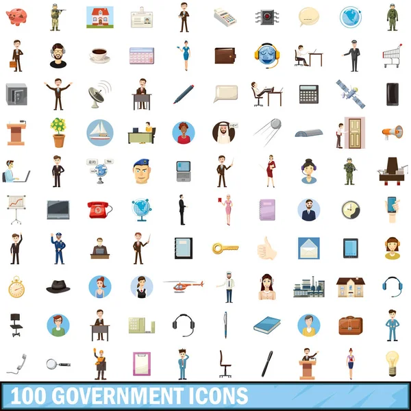 100 conjunto de ícones do governo, estilo cartoon —  Vetores de Stock