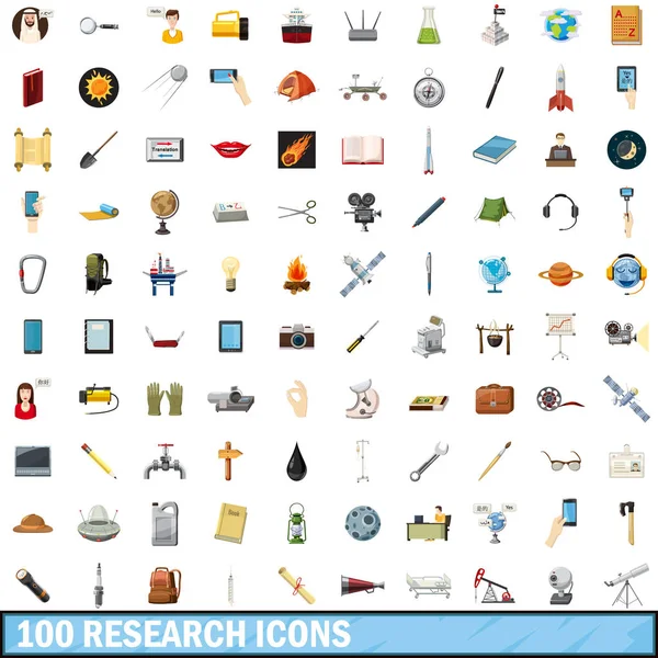 100 conjunto de iconos de investigación, estilo de dibujos animados — Vector de stock