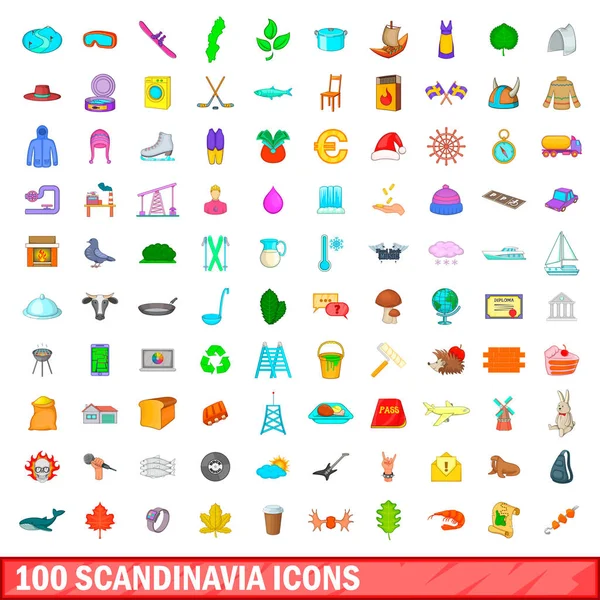 Ensemble de 100 icônes scandinaves, style dessin animé — Image vectorielle