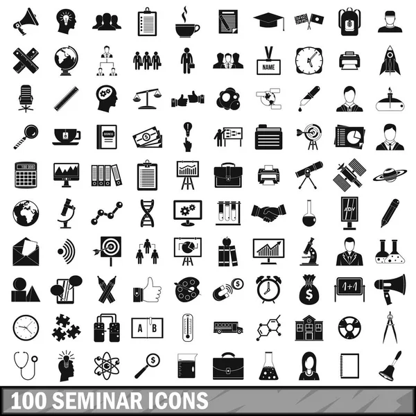 100 seminar icons set, simple style — Stock Vector