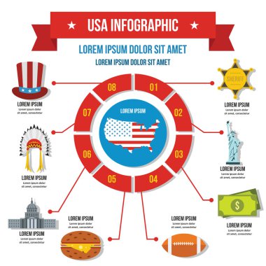 ABD seyahat Infographic kavramı, düz stil