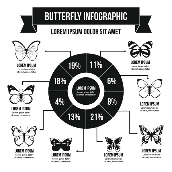 Concepto infográfico de mariposa, estilo simple — Vector de stock