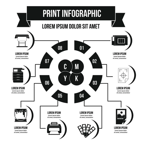 Concepto infográfico de proceso de impresión, estilo simple — Vector de stock