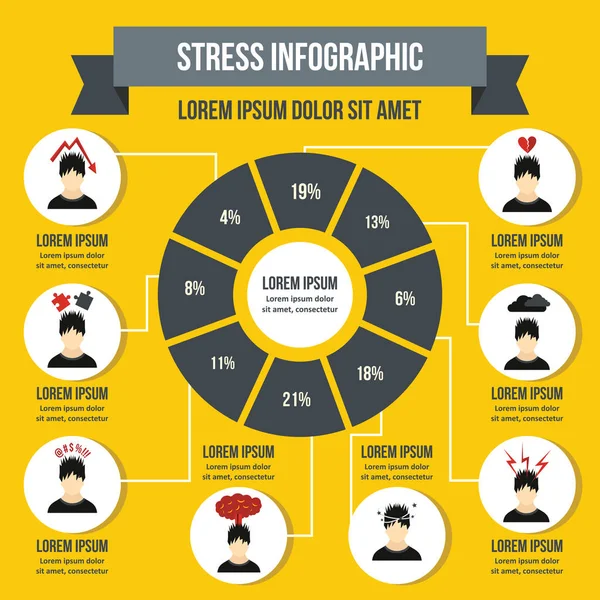 스트레스 infographic 개념, 평면 스타일 — 스톡 벡터