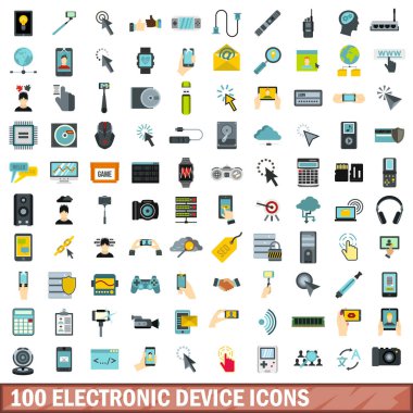100 elektronik aygıt simgelerini ayarla, stil düz