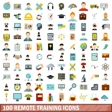 100 uzak Icons set, eğitim tarzı düz