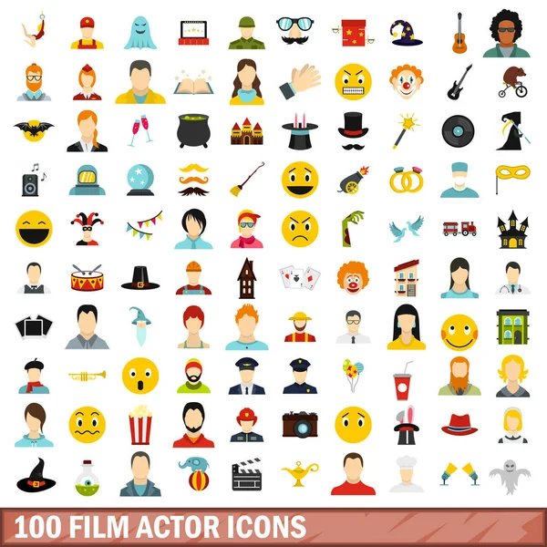 100 conjunto de ícones de ator de filme, estilo plano —  Vetores de Stock