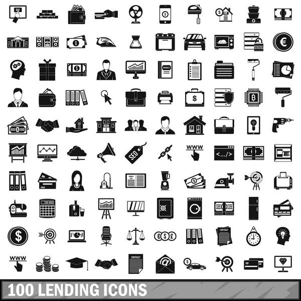 100 iconos de préstamo conjunto, estilo simple — Vector de stock