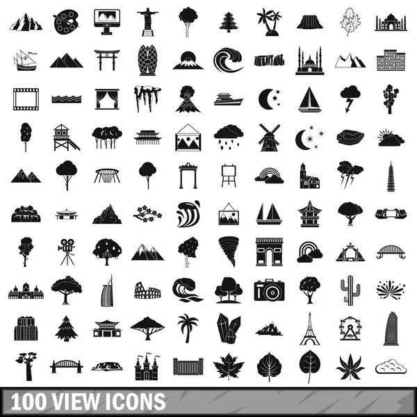 100 view icons set, simple style — Stock Vector