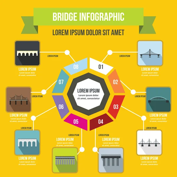 Köprü Infographic kavramı, düz stil — Stok Vektör