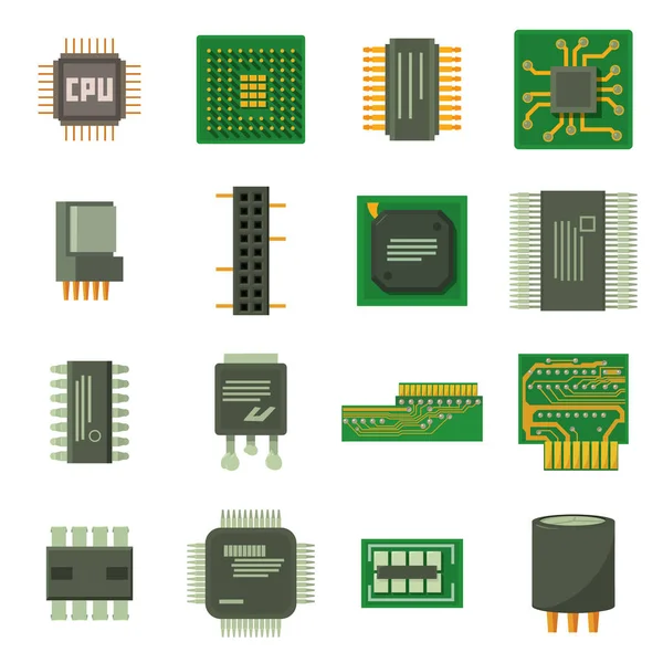 Conjunto de ícones de chips de computador, estilo cartoon —  Vetores de Stock