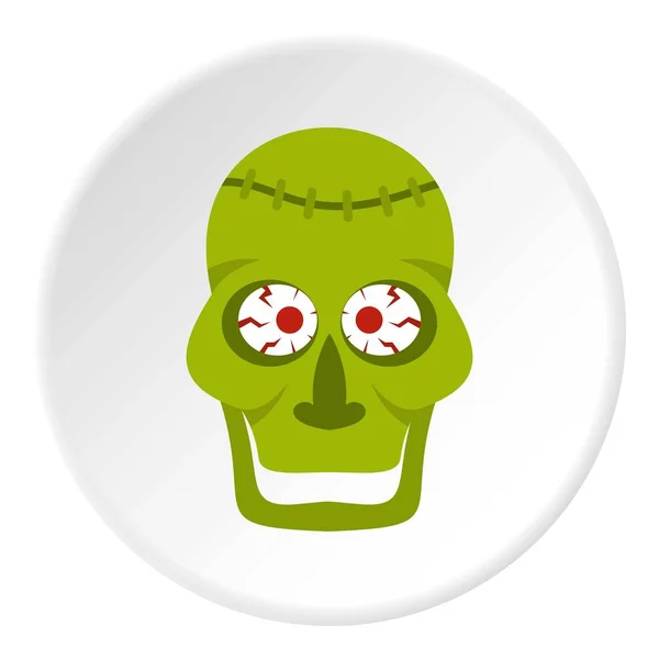 Yeşil zombi kafatası simgesini daire — Stok Vektör