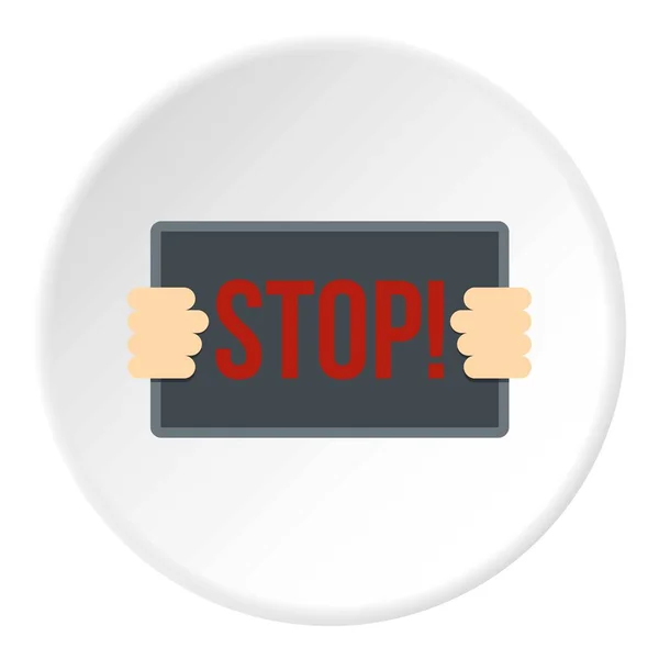 Hands holding stop placard icon circle — Stock Vector