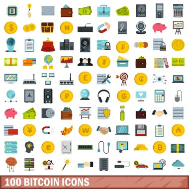 100 bitcoin simgeler kümesi, stil düz