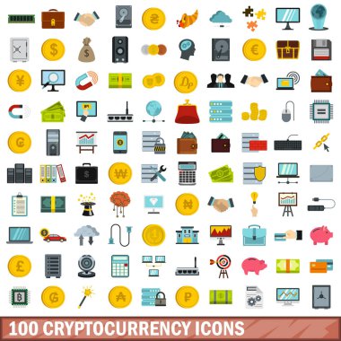 100 cryptocurrency simgeler kümesi, stil düz
