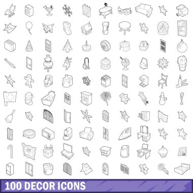 100 dekor Icons set, anahat stili