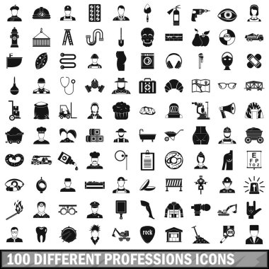 100 farklı meslekler Icons set, basit tarzı