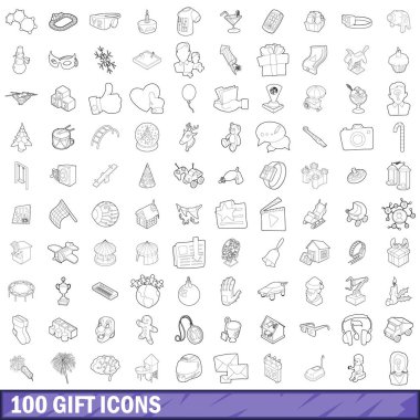100 Hediye Icons set, anahat stili