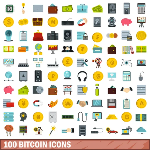 100 bitcoin simgeler kümesi, stil düz
