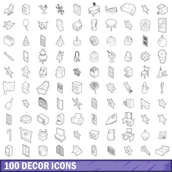 100 dekor Icons set, anahat stili