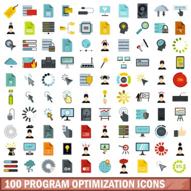 100 program optimizasyonu simgeleri ayarla, stil düz