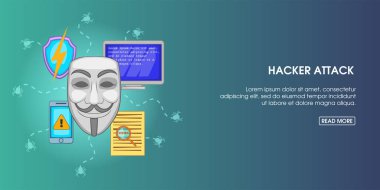 Hacker saldırı afiş yatay, karikatür tarzı
