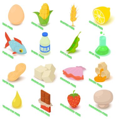 Gıda, izometrik stili Anti ücretsiz Icons set