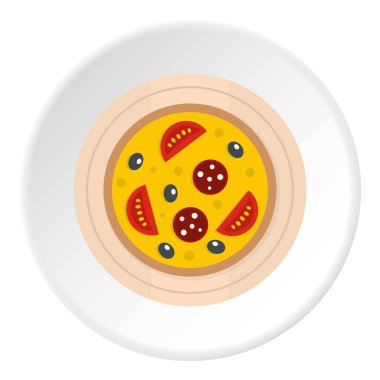 Sosis, domates ve zeytin simgesi olan pizza