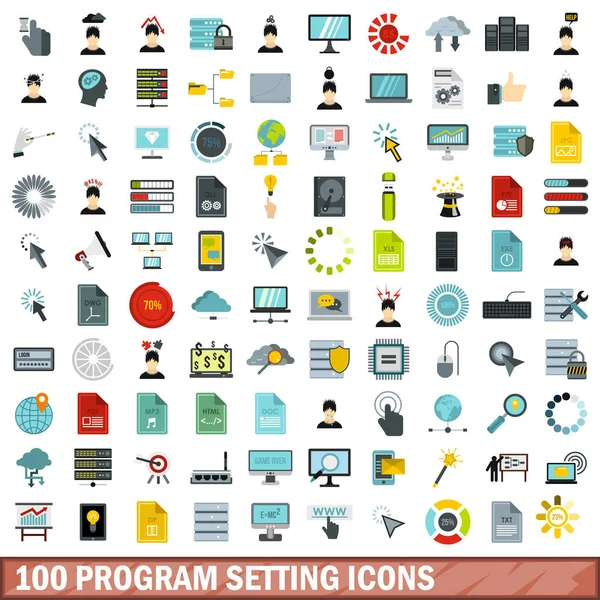 Conjunto de ícones de configuração de programa 100, estilo plano —  Vetores de Stock