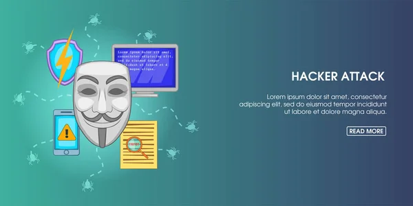 Хакерський банер атаки горизонтальний, мультиплікаційний стиль — стоковий вектор