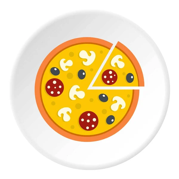 Pizza med svamp, salami och oliver, ikon — Stock vektor