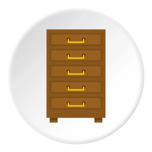 Armário de madeira com gavetas ícone círculo — Vetor de Stock