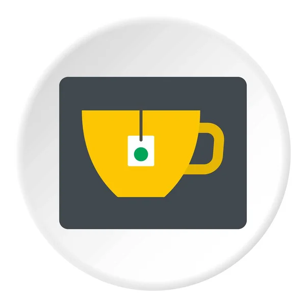 Cangkir teh kuning dengan ikon kantong teh lingkaran - Stok Vektor