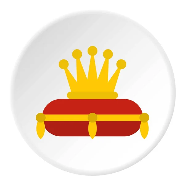 Corona de oro en el círculo icono de almohada roja — Vector de stock