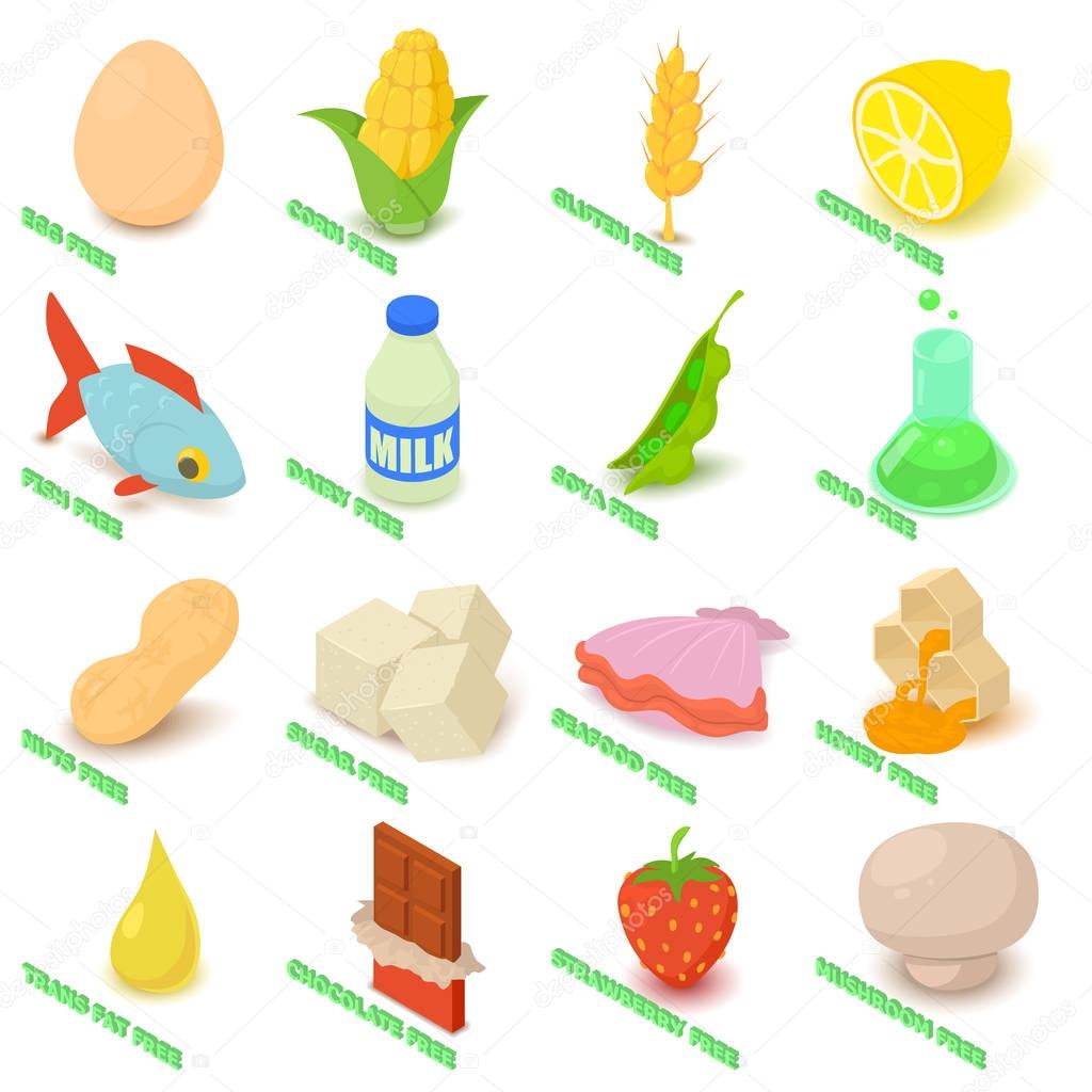 Allergy free icons set food, isometric style