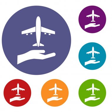 Uçak ve palmiye Icons set